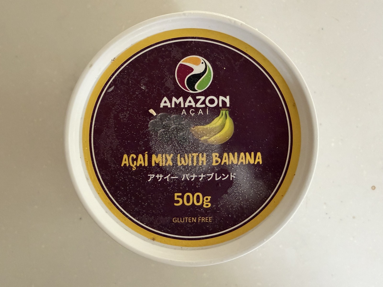 Amazon Acai アサイーバナナブレンド500gのふた上面